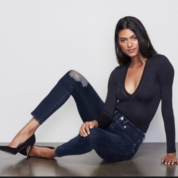 NEW GOOD AMERICAN Good Legs Skinny Dark Wash Distress High Waist Jeans S… - Picture 2 of 12